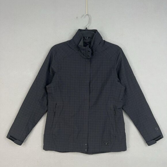 REI Jacket Womens Medium Gray Plaid Windproof Outdoor Hiking Elements Softshell - Picture 1 of 14
